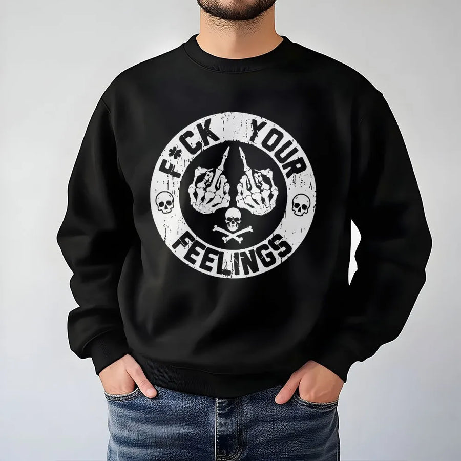 Skull Skeleton Hand Sweatshirt | Edgy Middle Finger Graphic | Premium Cotton Blend | Unisex Sarcastic Streetwear Gift for Men and Women
