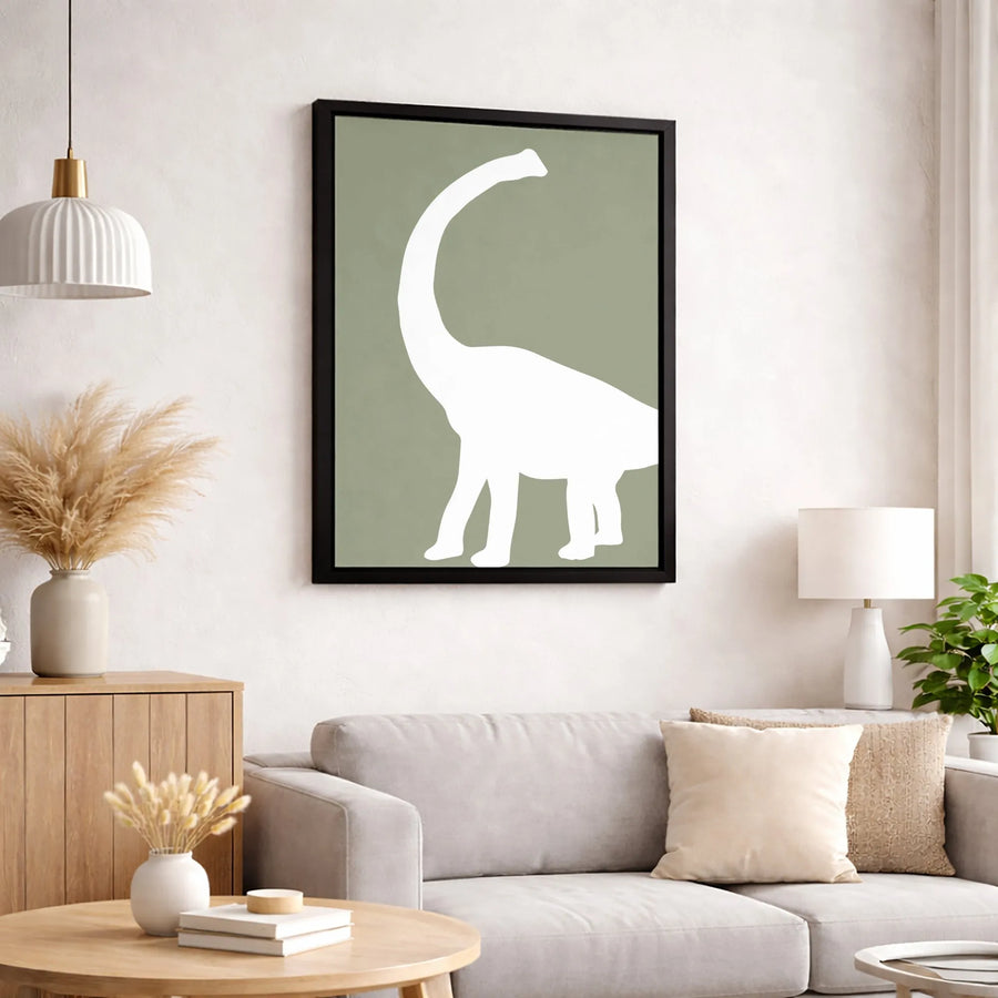 Dinosaur Canvas Wall Art | Minimalist Brachiosaurus Silhouette | Premium Fade-Resistant Print | Nursery & Kids Room Decor