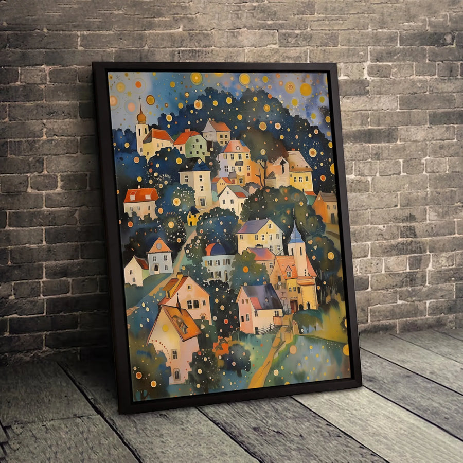 Whimsical Village Wall Art | Glowing Night Landscape Canvas Print | Premium Gallery-Wrapped Decor | Fairy Tale Home Gift