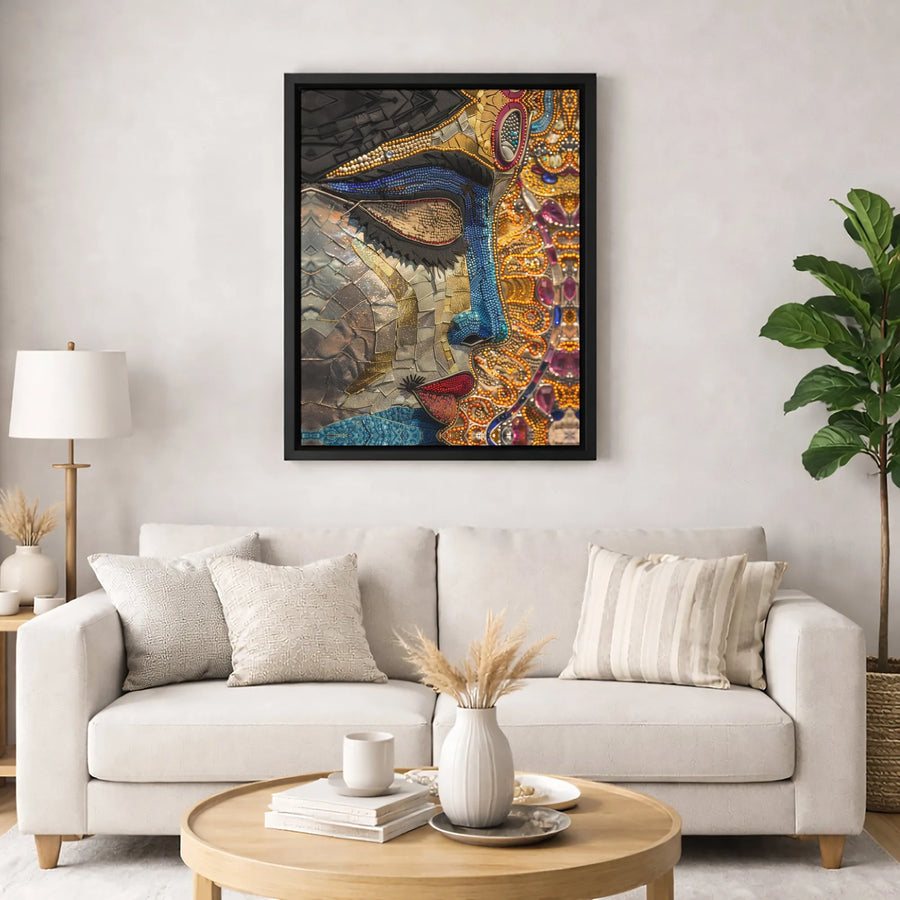 Abstract Buddha Face Canvas Print | Bejeweled Mosaic Spiritual Wall Art | Gallery Wrapped Premium Quality | Zen Meditation Decor Gift