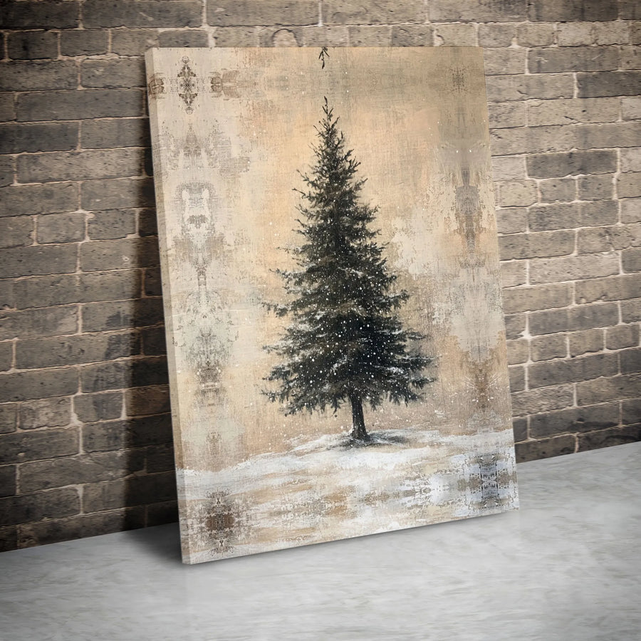Rustic Snowy Pine Tree Canvas Print | Vintage Winter Landscape Wall Art | Gallery Quality Fade-Resistant | Christmas Seasonal Home Decor Gift