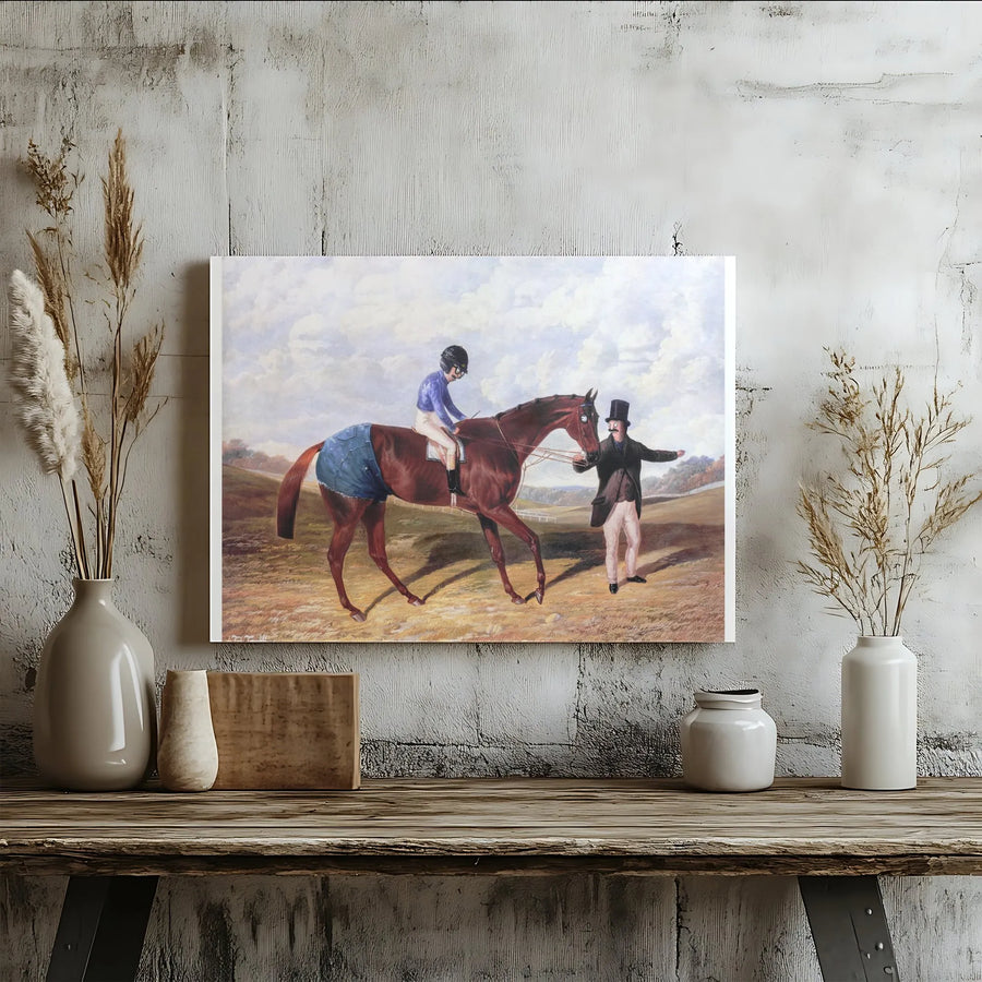 Funny Horse Wearing Denim Shorts Canvas | Whimsical Jockey Painting | Premium 1.25 Inch Gallery Wrap | Unique Equestrian Gift for Art Lovers