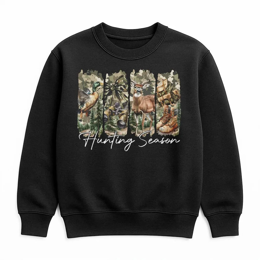 Hunting Season Sweatshirt | Deer And Duck Camo Coquette Bow Graphic | Premium Unisex Fall Apparel | Wildlife Outdoors Gift For Hunters