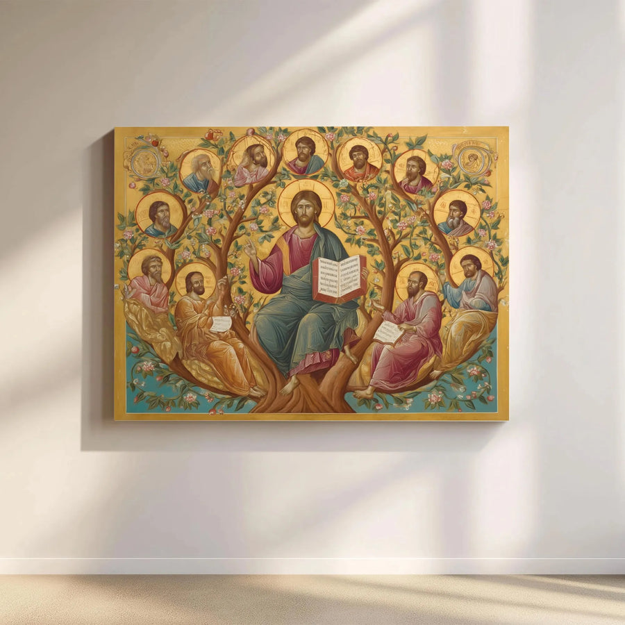 Jesus and The Twelve Apostles Canvas | The True Vine Byzantine Orthodox Icon | Premium Gallery Wrap Wall Art | Religious Home Decor Gift