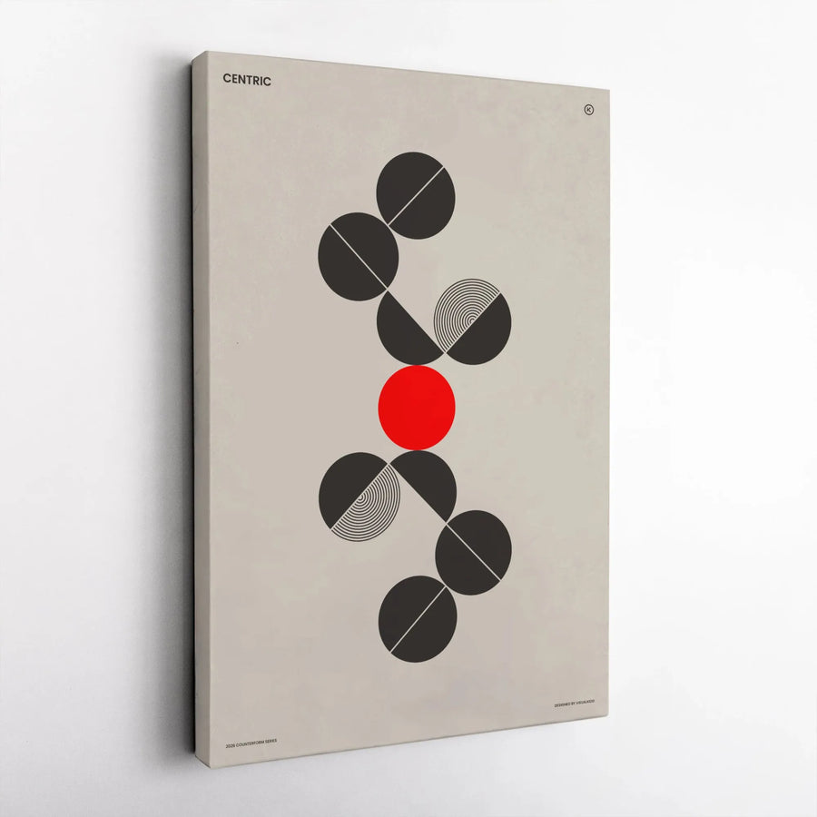 Abstract Geometric Canvas Print | Modern Bauhaus Style Art with Red Dot Accent | Premium Gallery Wrapped Wall Art | Office & Home Decor Gift