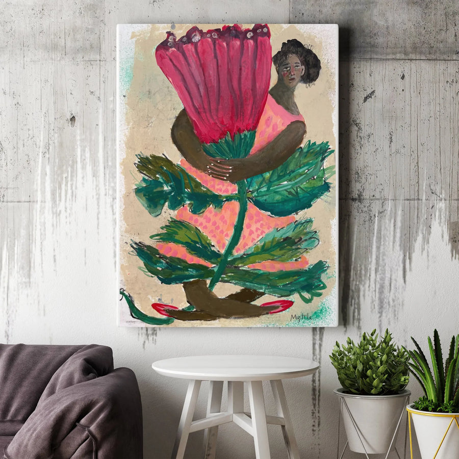 Black Woman Floral Art Vertical Canvas | Abstract Botanical Portrait Print | Premium 1.25" Thick Gallery Wrap | Afrocentric Home Decor Gift