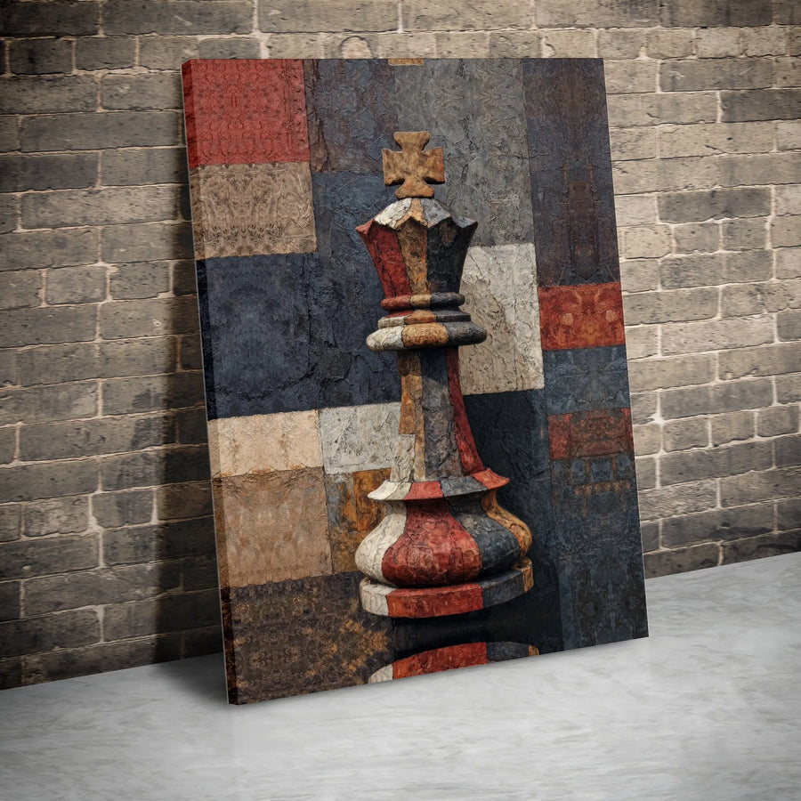 Chess King Canvas Wall Art | Rustic Textured Abstract Artwork | Premium Gallery Wrap Canvas | Gift for Chess Player & Game Room Decor