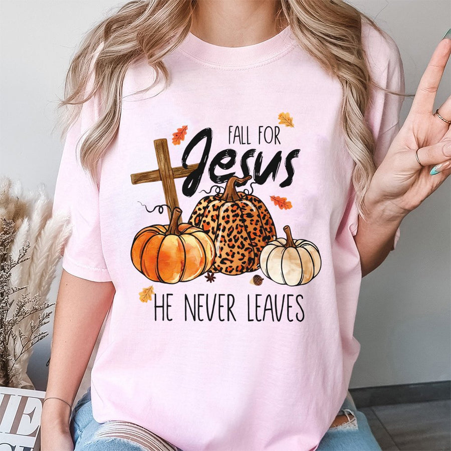 Fall For Jesus T-Shirt | Christian Autumn Faith Design | Premium 100% Cotton Tee | Religious Thanksgiving Gift for Women & Men