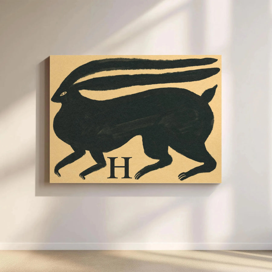Black Hare Wall Art | Minimalist Silhouette Rabbit Canvas Print | Modern Farmhouse Decor | Gallery Quality Premium Gift