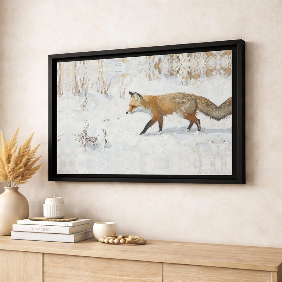 Red Fox Canvas Wall Art | Snowy Winter Wildlife Painting | Premium Gallery Wrap Print | Nature Lover Home Decor Gift