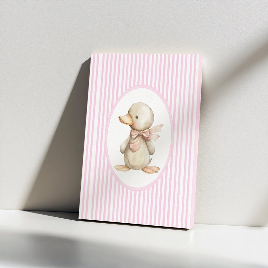 Cute Duckling Wall Art | Watercolor Baby Duck With Pink Bow | 1.25” Premium Gallery Canvas | Nursery Decor for Baby Girl Room