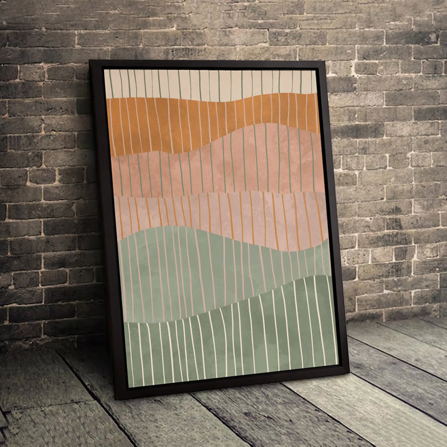 Abstract Wavy Landscape Canvas Art | Earth Tone Vertical Lines Wall Decor | Premium 1.25" Gallery Wrapped Print | Modern Minimalist Home Gift