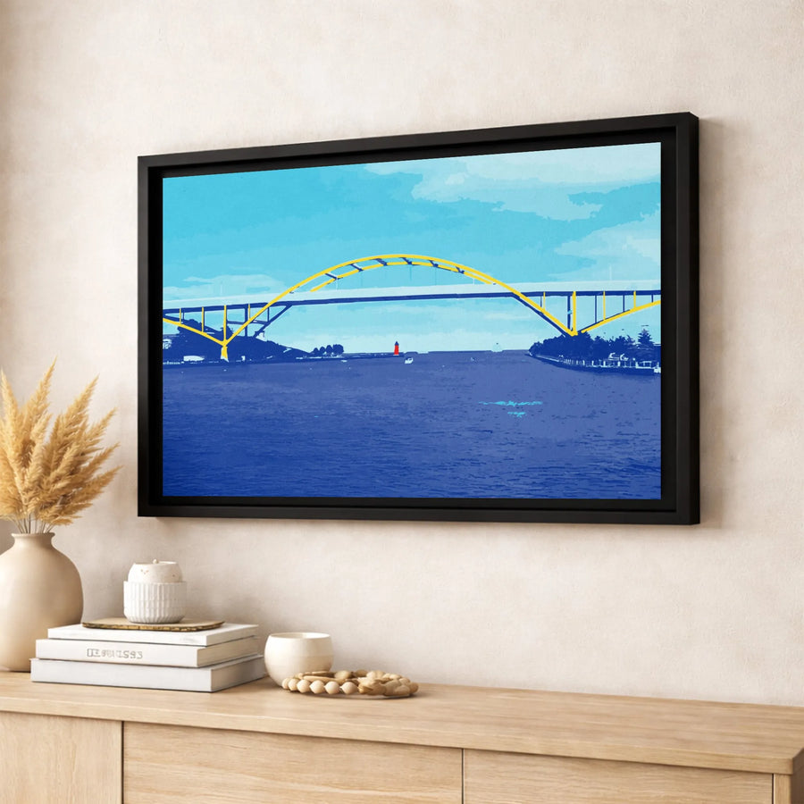 Milwaukee Hoan Bridge Canvas Wall Art | Minimalist Yellow Arch Graphic | Gallery-Quality 1.25" Profile | Premium Home & Office Decor Gift