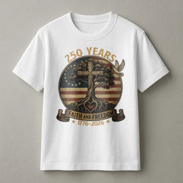 250th Anniversary USA T-Shirt | Faith and Freedom Patriotic Tree Design | Premium 100% Cotton | Independence Day Gift for Americans