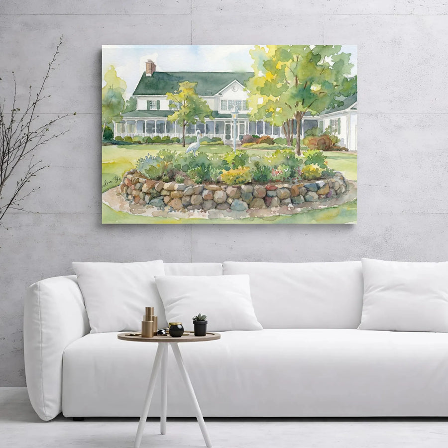 Farmhouse Canvas Wall Art | Watercolor Garden Wraparound Porch Print | Premium 1.25" Gallery Wrap | Country Home Decor for Living Room