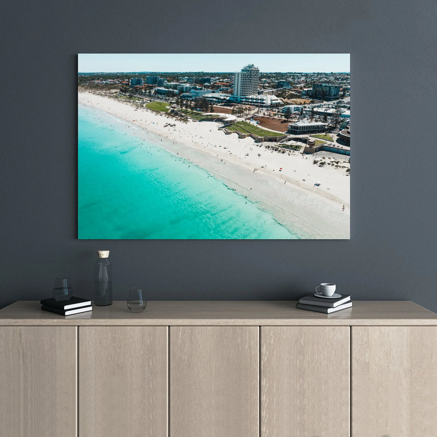 Aerial Beach Canvas Wall Art | Turquoise Ocean Cityscape Print | Gallery-Wrapped Premium Decor | Coastal Home & Office Gift