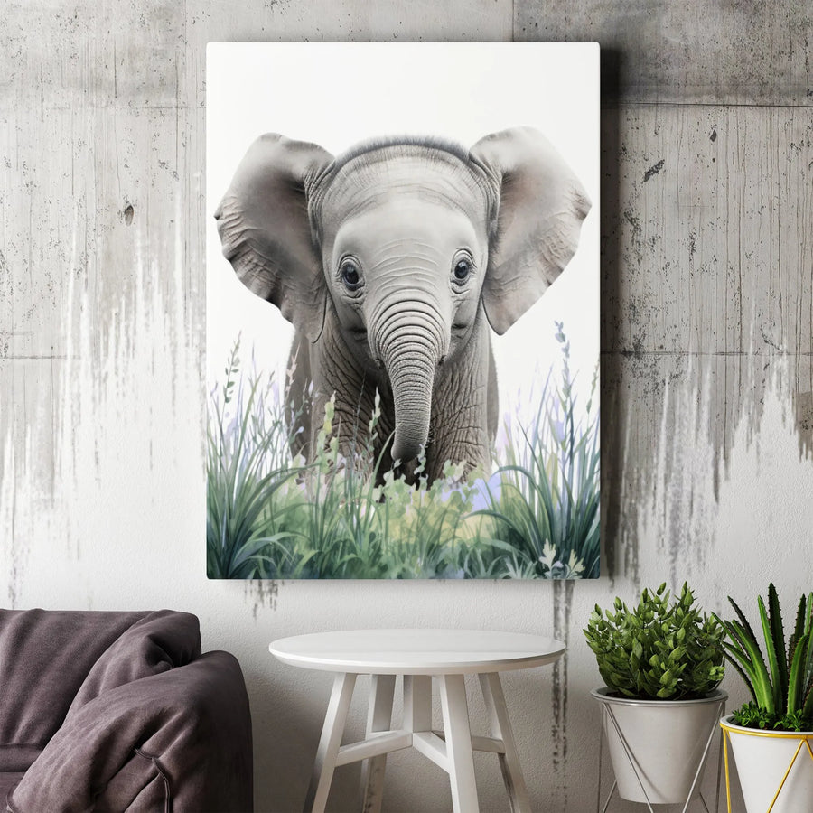 Baby Elephant Wall Art | Cute Animal Watercolor Canvas Print | Premium Fade-Resistant Gallery Wrap | Nursery Decor & Safari Nursery Gift