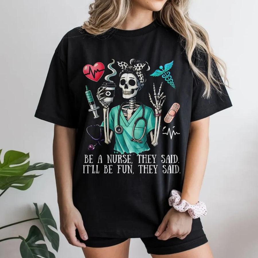 Nurse Skeleton T-Shirt | Funny Nursing Humor Graphic Tee | 100% Cotton Medical Workwear | Perfect Gift for Nurses and Nursing Students