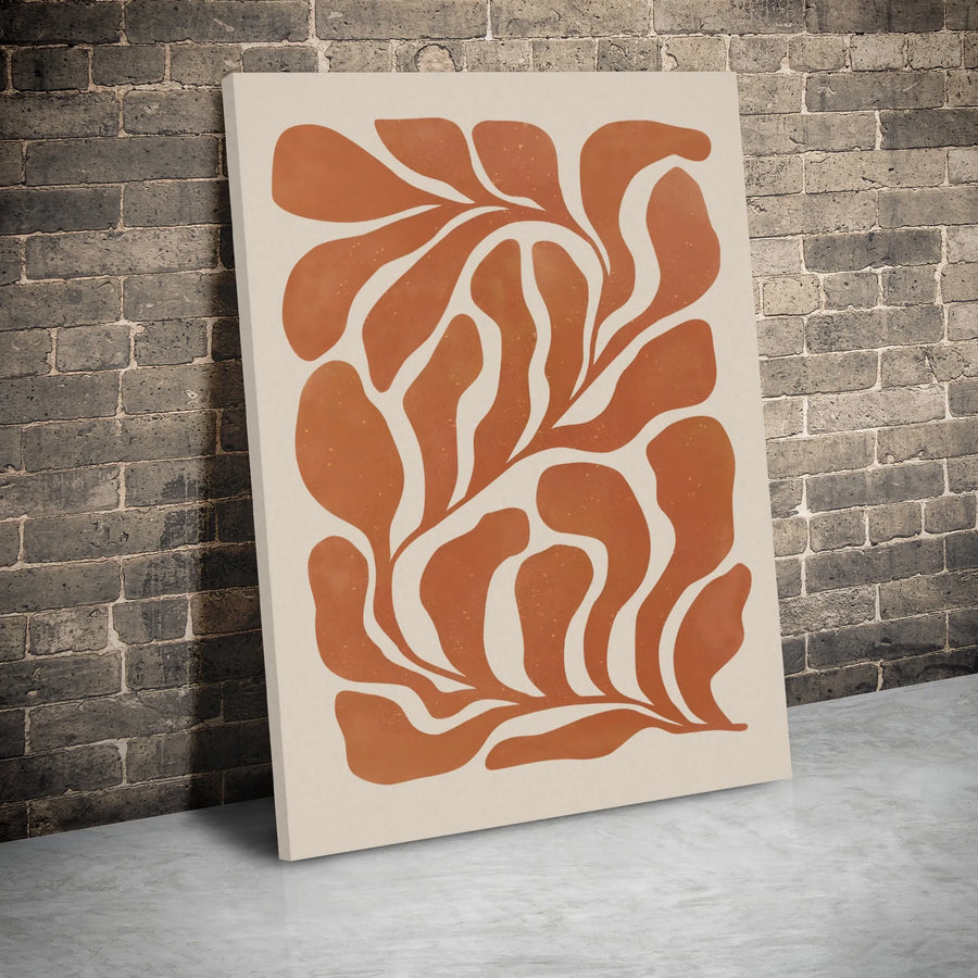 Boho Botanical Canvas Wall Art | Terracotta Abstract Leaf Print | Premium Gallery Wrap Decor | Modern Minimalist Gift For Home Office