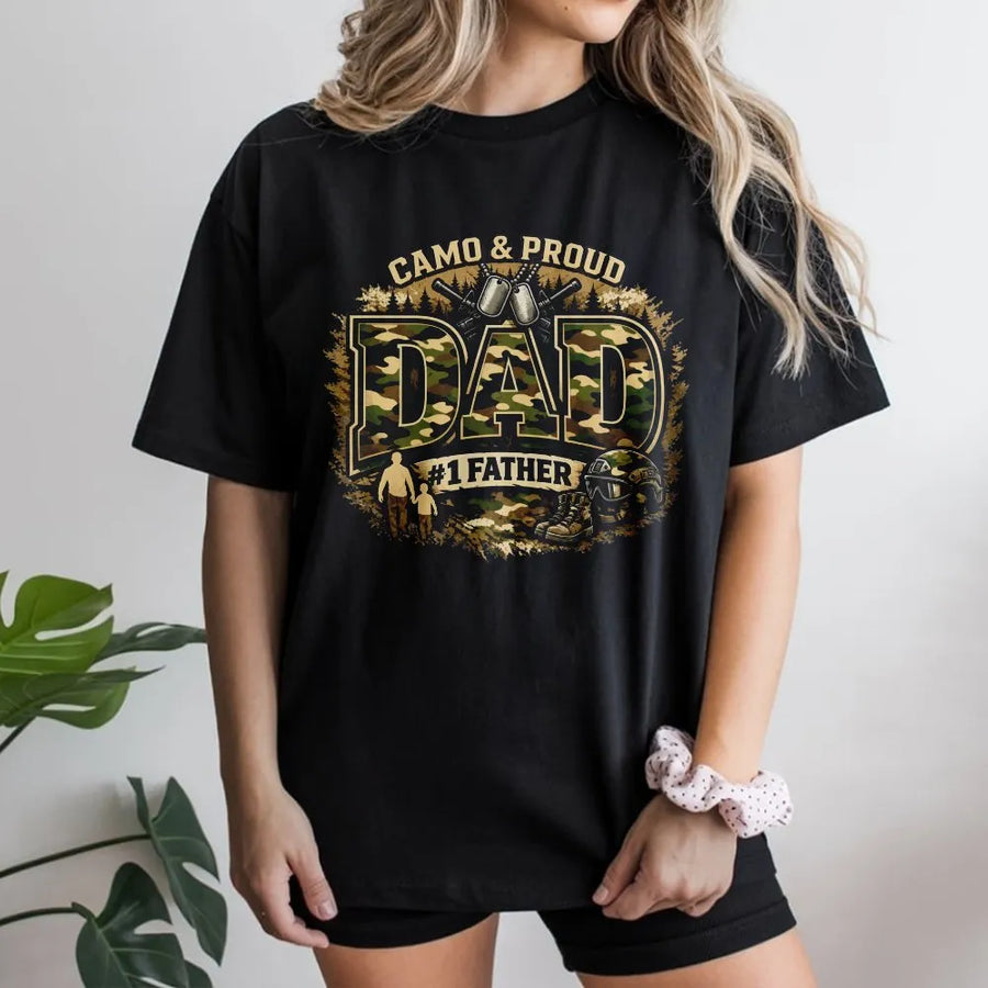 Veteran Dad T-Shirt | Tactical Camo & Proud Graphic Tee | Premium Cotton Shirt | Father's Day Gift for Military Father