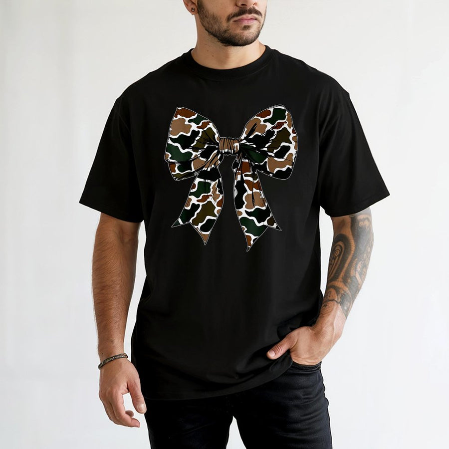 Camo Bow T-Shirt | Trendy Coquette Aesthetic Graphic Print | Premium Soft Cotton Tee | Cute Gift for Women and Teens