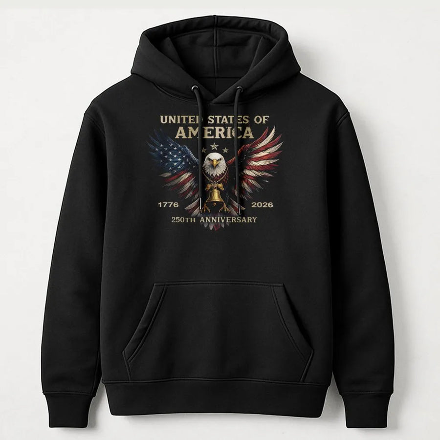 USA 250th Anniversary Hoodie | Patriotic Eagle 1776-2026 Graphic | Cotton-Poly Blend Sweatshirt | Semiquincentennial Gift for American Patriots