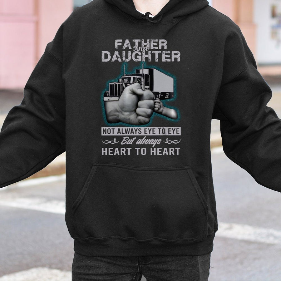 Father Daughter Trucker Hoodie | Heart To Heart Truck Driver Gift | Premium Cotton Blend | Funny Dad And Daughter Matching Apparel