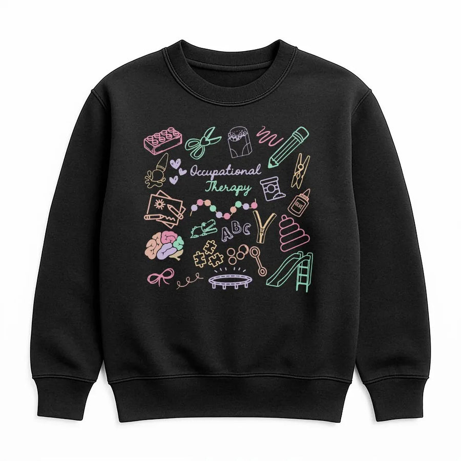 Occupational Therapy Sweatshirt | Retro Pediatric OT Doodle Graphic | Soft Cotton Tee | Gift for Therapist, COTA, OT Student