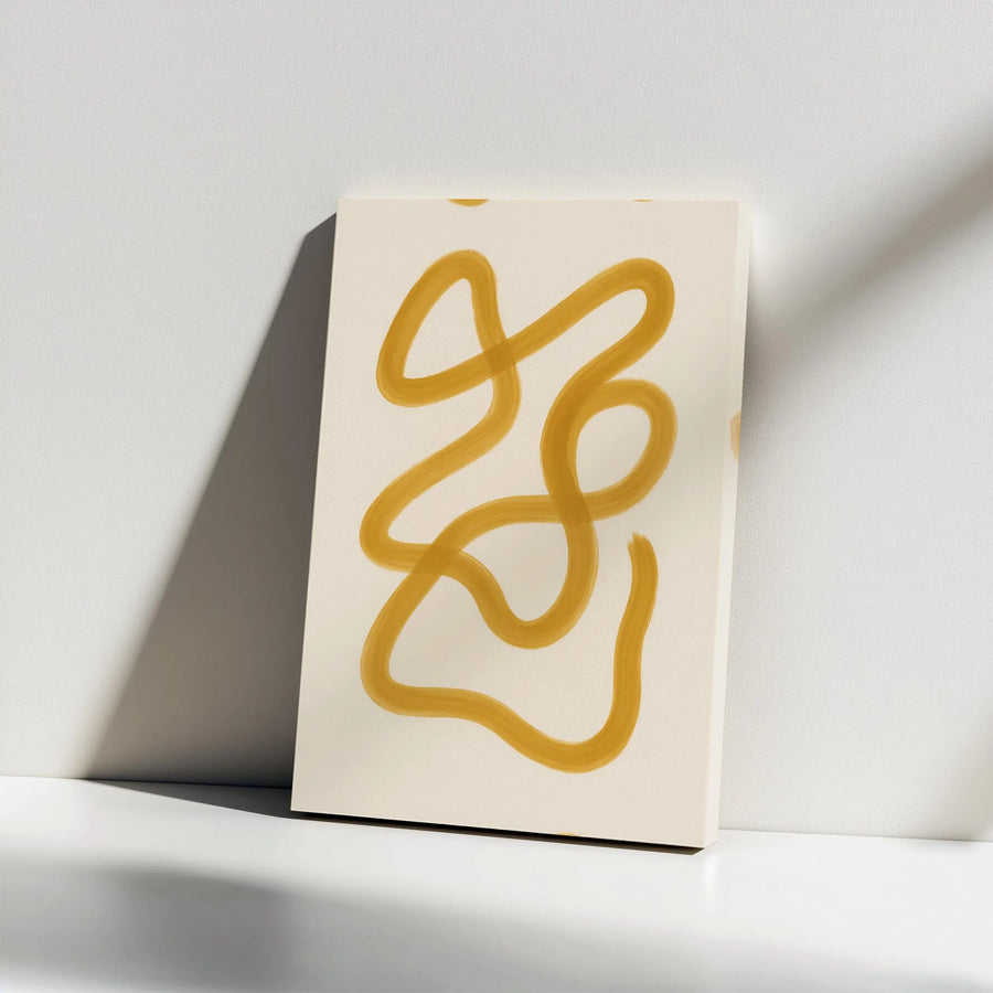 Minimalist Canvas Print | Ochre Yellow Brushstroke Line Art | Premium Gallery Canvas | Modern Home Decor Gift