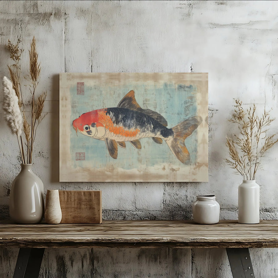 Koi Fish Canvas Wall Art | Vintage Japanese Illustration | Premium Gallery Wrap Canvas | Zen Style Home Decor Gift