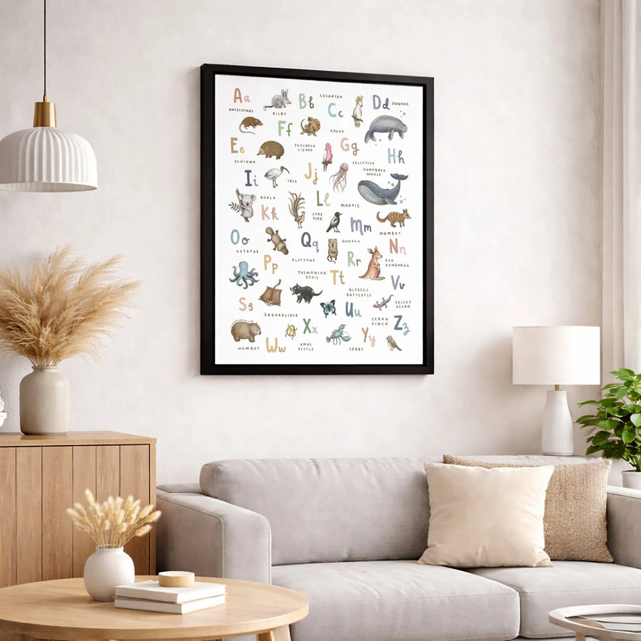 Australian Animals Alphabet Canvas | Educational Nursery Wall Art | Gallery-Quality Fade-Resistant Print | Wildlife Decor Gift for Kids