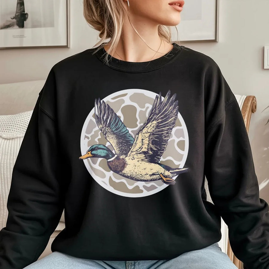 Mallard Duck Hunting Sweatshirt | Flying Waterfowl Wildlife Graphic | Premium Cotton Blend | Gift for Hunter and Outdoor Enthusiast