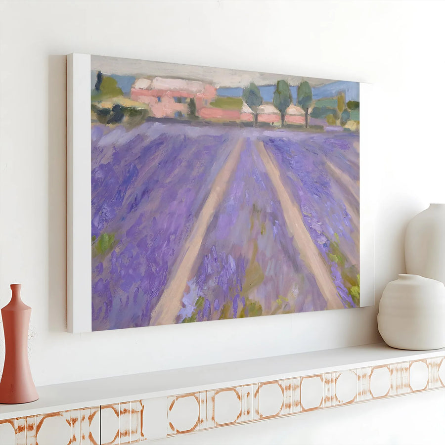 Lavender Field Canvas Wall Art | Impressionist Pink Barn Painting | Premium Gallery Wrapped Canvas | French Country Farmhouse Decor Gift