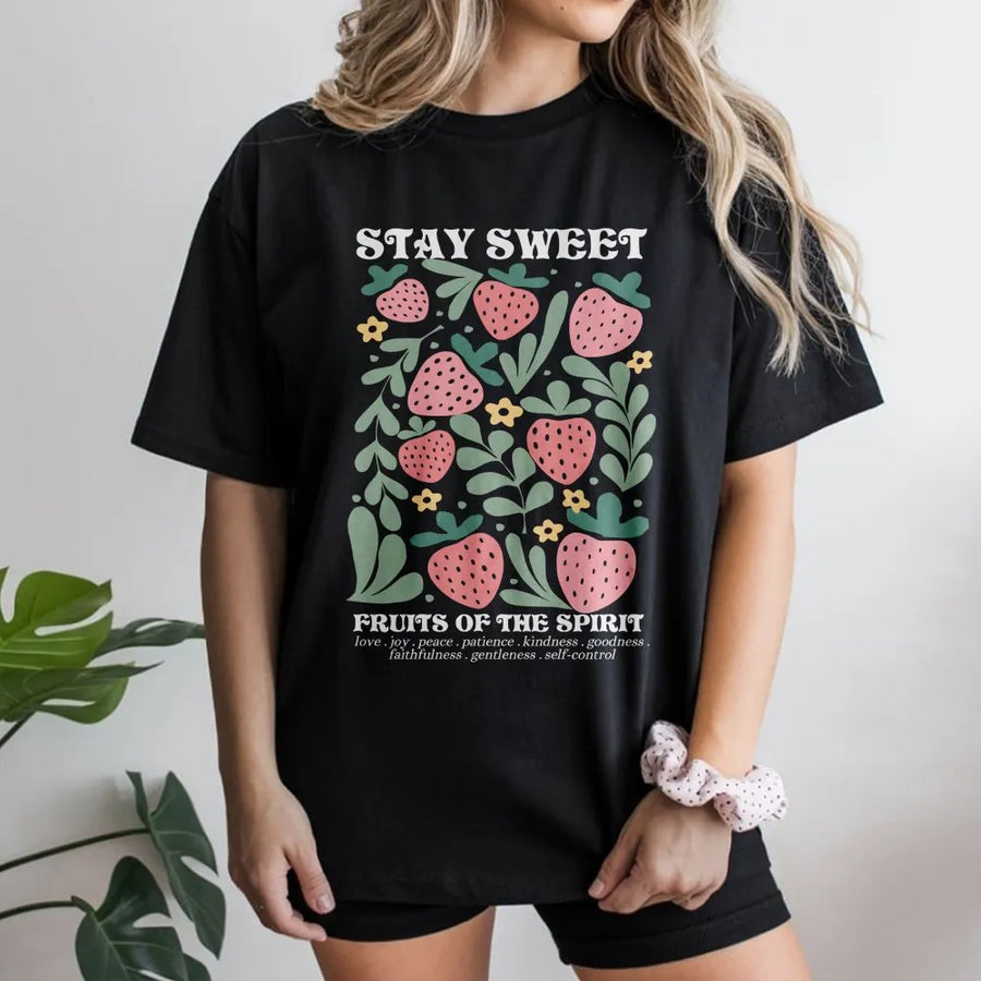 Fruits of the Spirit T-Shirt | Boho Strawberry Bible Verse Design | Premium Cotton-Blend | Christian Gift for Women, Retro Jesus Apparel