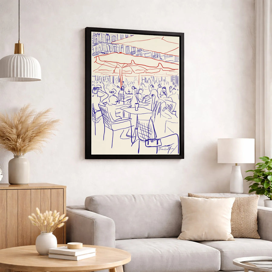 Parisian Cafe Line Art Canvas | French Bistro Sketch Wall Decor | Premium Fade-Resistant Gallery Print | Minimalist Travel Gift for Home Office