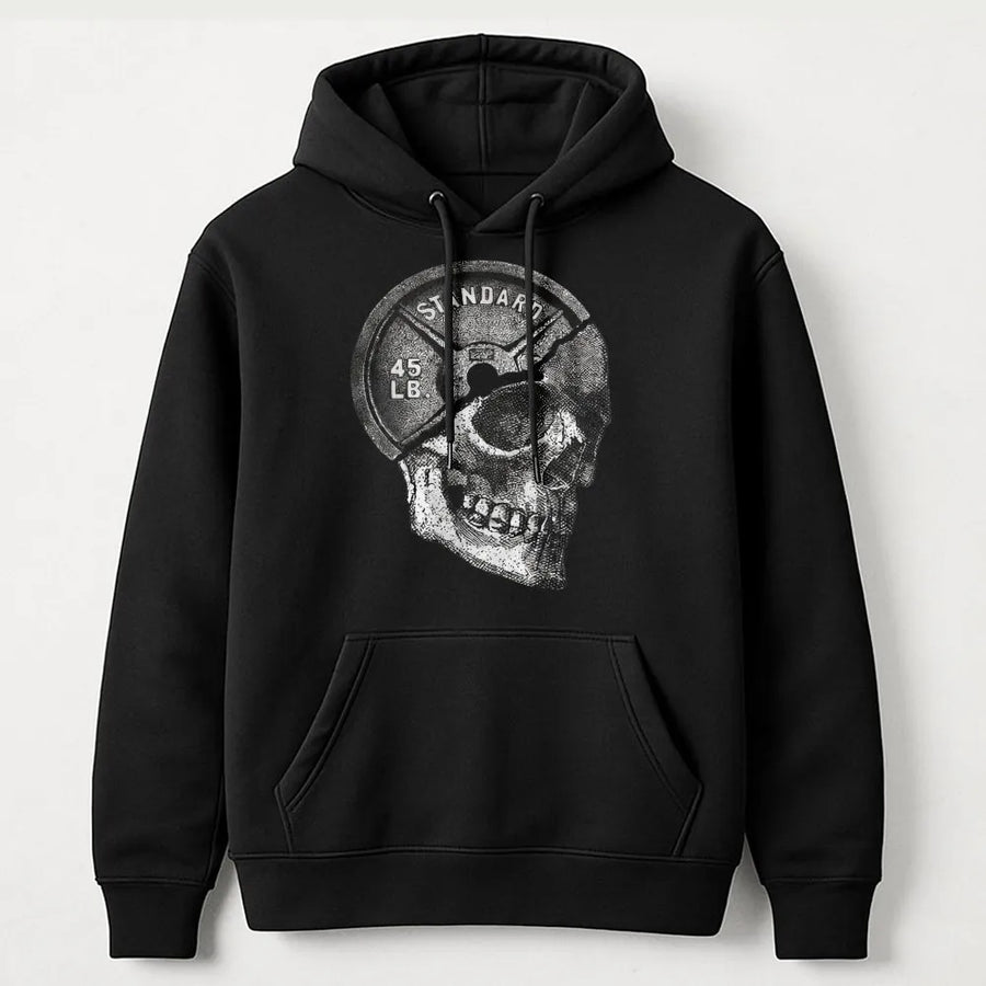 Gym Skull Hoodie | 45lb Weight Plate Graphic | Premium Cotton Fitness Tee | Gift for Bodybuilder or Weightlifter