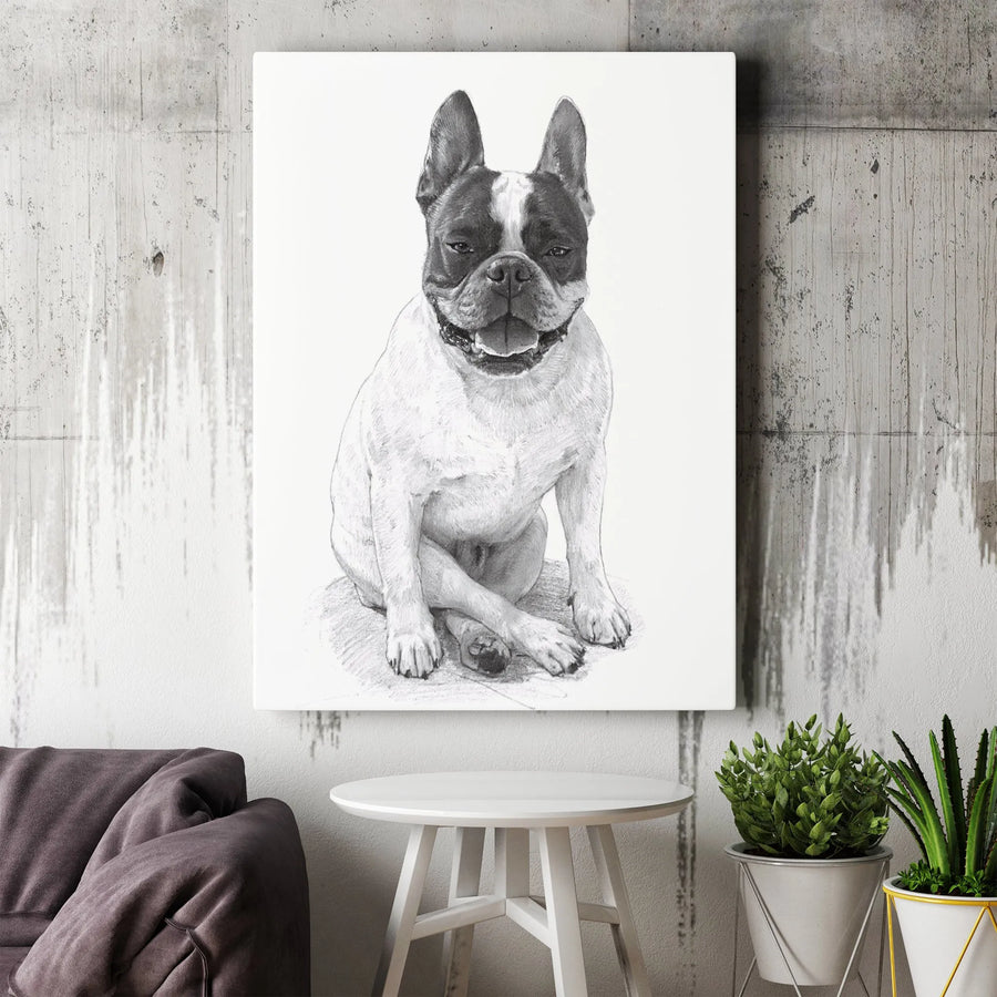 French Bulldog Wall Art | Realistic Pencil Sketch Portrait | Gallery-Quality 1.25-Inch Canvas | Modern Dog Decor Gift for Pet Lovers