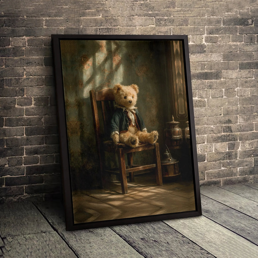 Vintage Teddy Bear Wall Art | Nostalgic Victorian Toy Illustration | 1.25-Inch Gallery-Wrapped Premium Canvas | Classic Home Decor Gift