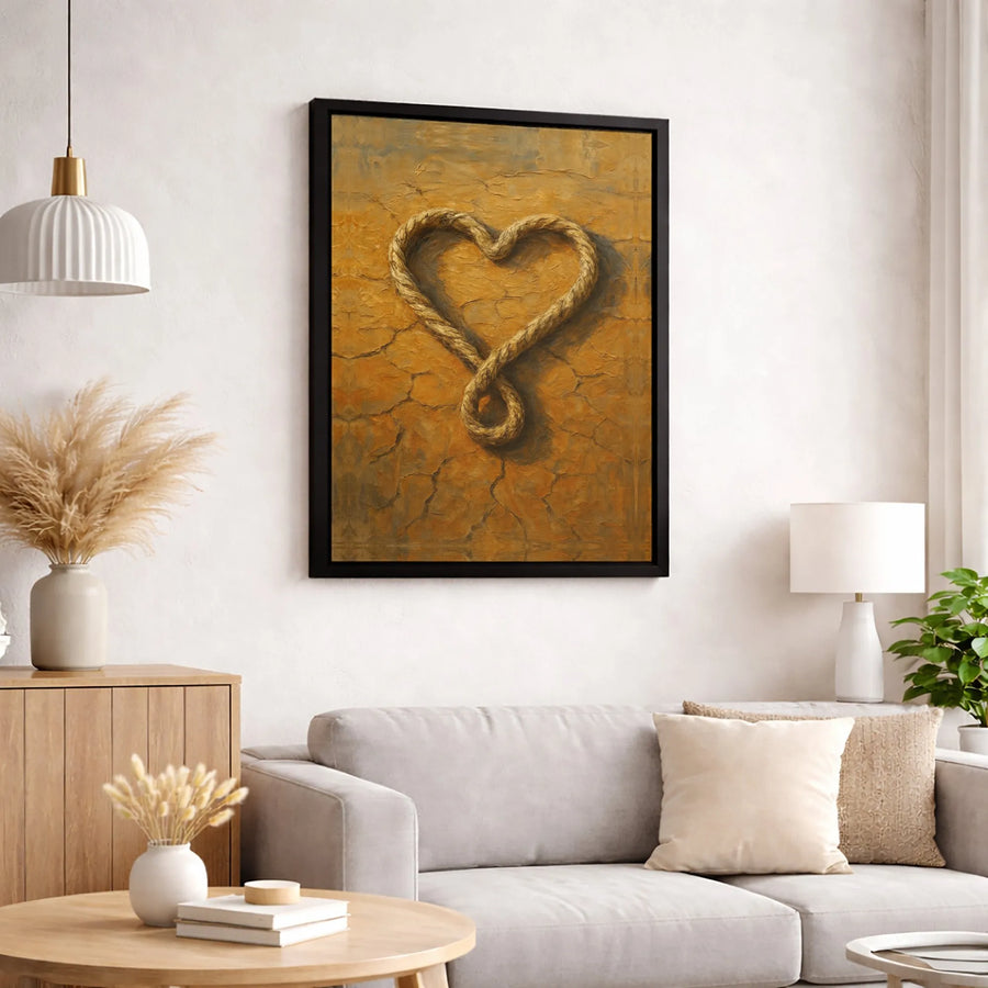Rope Heart Canvas Wall Art | Rustic Textured Earth Design | 1.25 Inch Gallery Wrap | Romantic Home Decor Gift