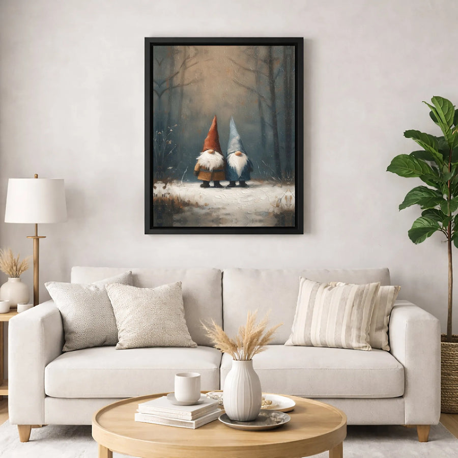 Winter Gnome Wall Art | Oil Painting Style Snowy Forest Scene | Premium Gallery-Wrapped Canvas | Festive Seasonal Home Decor Gift