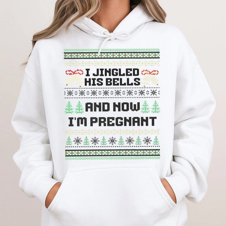 I Jingled His Bells Hoodie | Funny Pregnancy Announcement Sweatshirt | Premium Cotton Blend | Gift For Expecting Mom & Couples