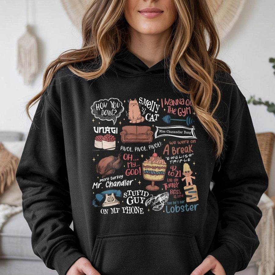 90s TV Sitcom Quote Hoodie | Iconic Thanksgiving Moments Graphic Sweatshirt | Premium Cotton Blend Pullover | Funny Fan Gift for Her & Him