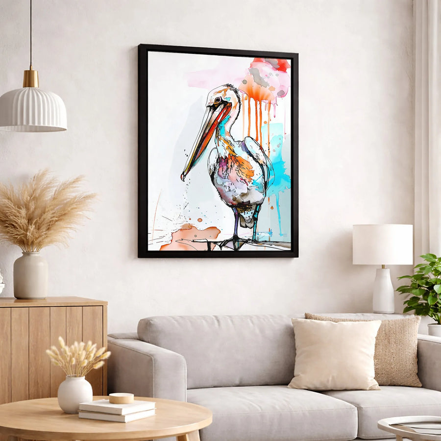 Pelican Wall Art Canvas | Abstract Watercolor Bird Print | Gallery-Quality 1.25-Inch Profile | Coastal Decor Gift for Bird Lovers
