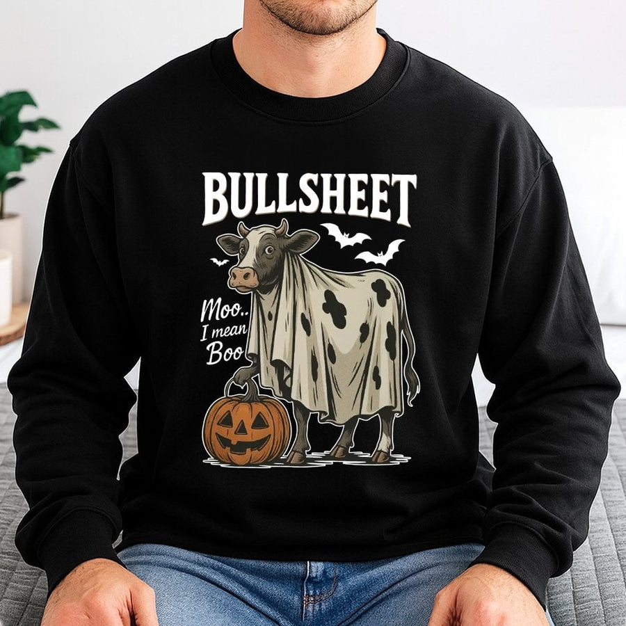 Halloween Bullsheet Sweatshirt | Funny Cow Ghost Pumpkin Costume | Cotton Blend Cozy Crewneck | Unique Fall Gift For Cow Lovers