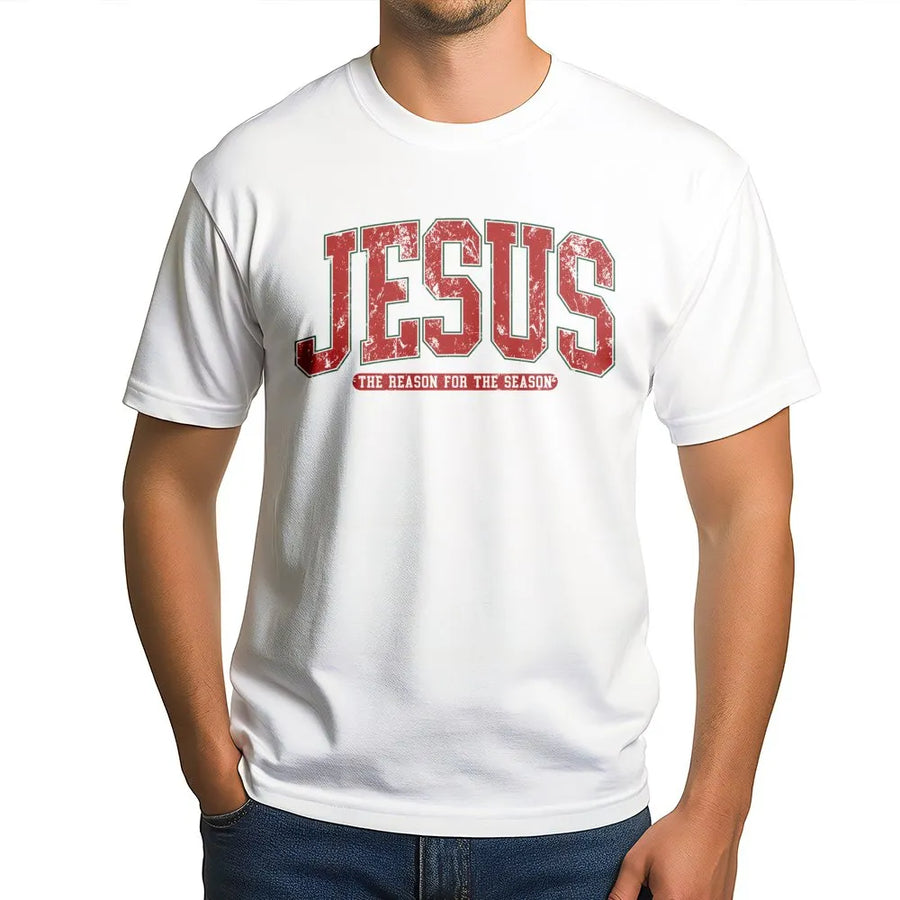 Jesus The Reason For The Season T-Shirt | Vintage Distressed Graphic | Premium Soft Cotton | Christian Religious Gift For Christmas