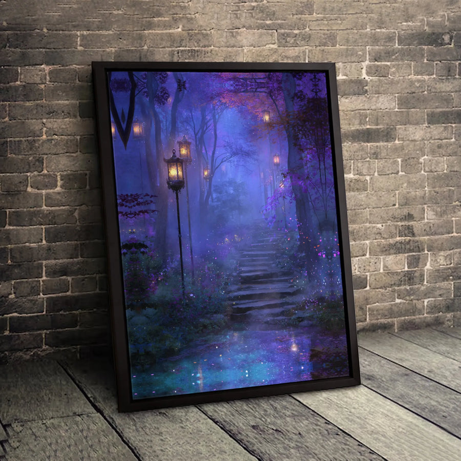 Enchanted Forest Canvas Wall Art | Glowing Lanterns Fantasy Landscape | Premium Fade-Resistant Print | Magical Home Decor Gift
