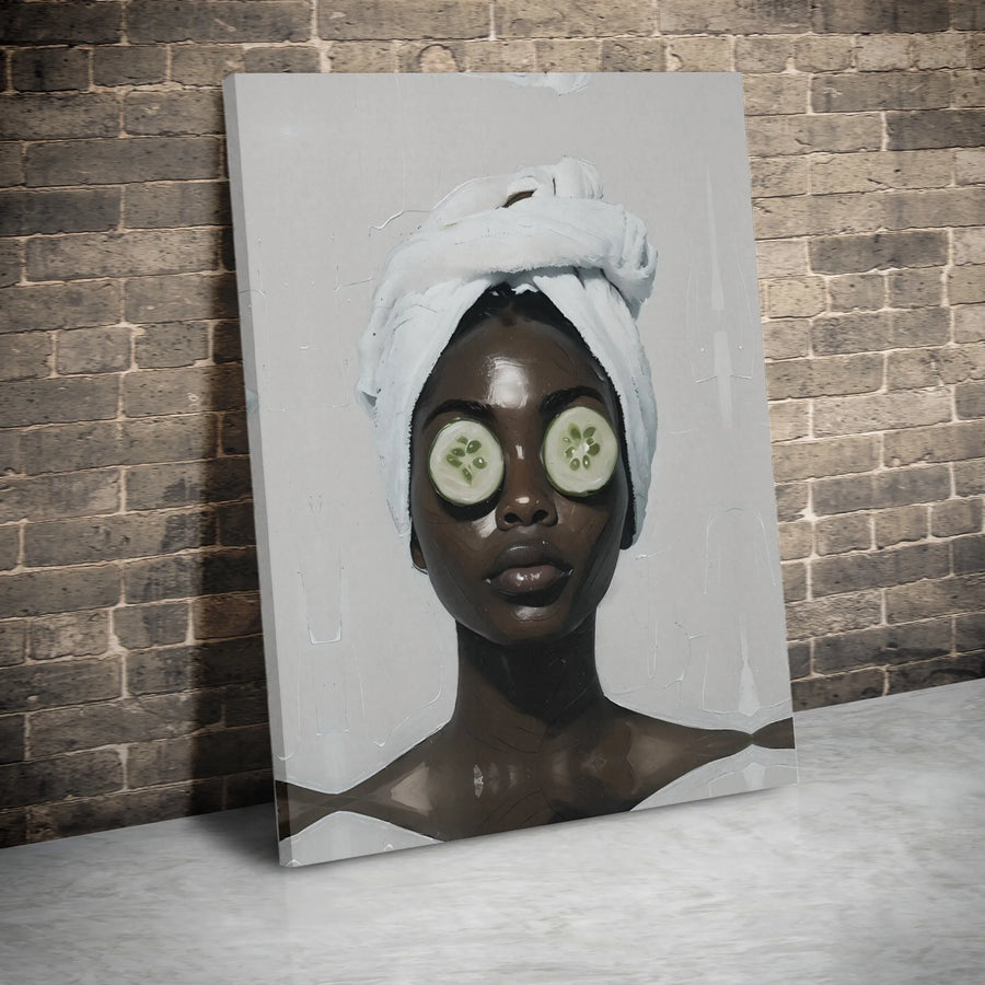 Black Woman Spa Canvas Wall Art | Relaxing Skincare Aesthetic Print | Premium Gallery Wrapped Frame | Modern Bathroom Bedroom Decor Gift