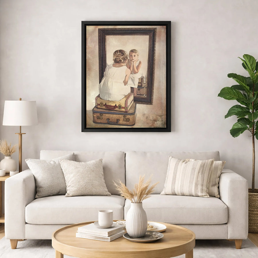 Inner Child Mirror Reflection Canvas Wall Art | Vintage Suitcase Nostalgia Print | 1.25-Inch Premium Gallery Wrap | Emotional Home Decor Gift