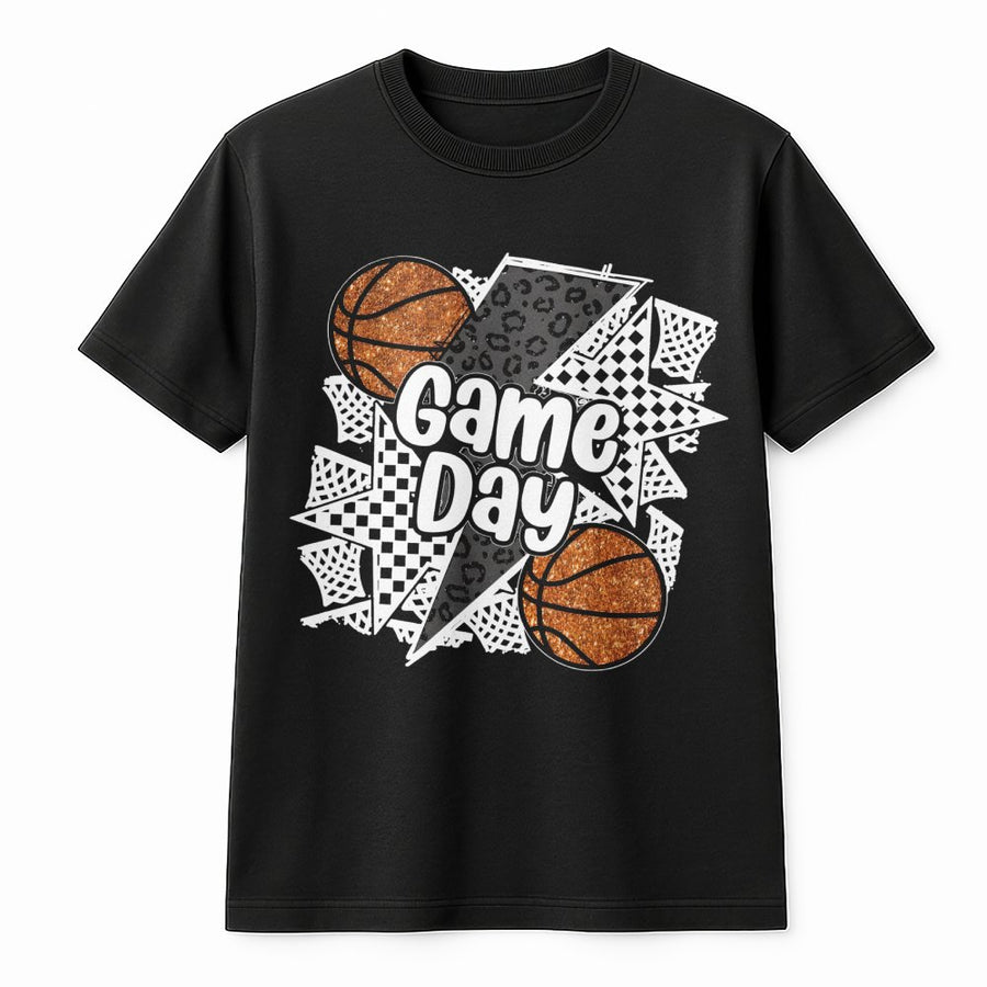 Game Day Basketball T-Shirt | Leopard Print Sports Graphic | Premium 100% Cotton Tee | Gift for Basketball Mom or Fan
