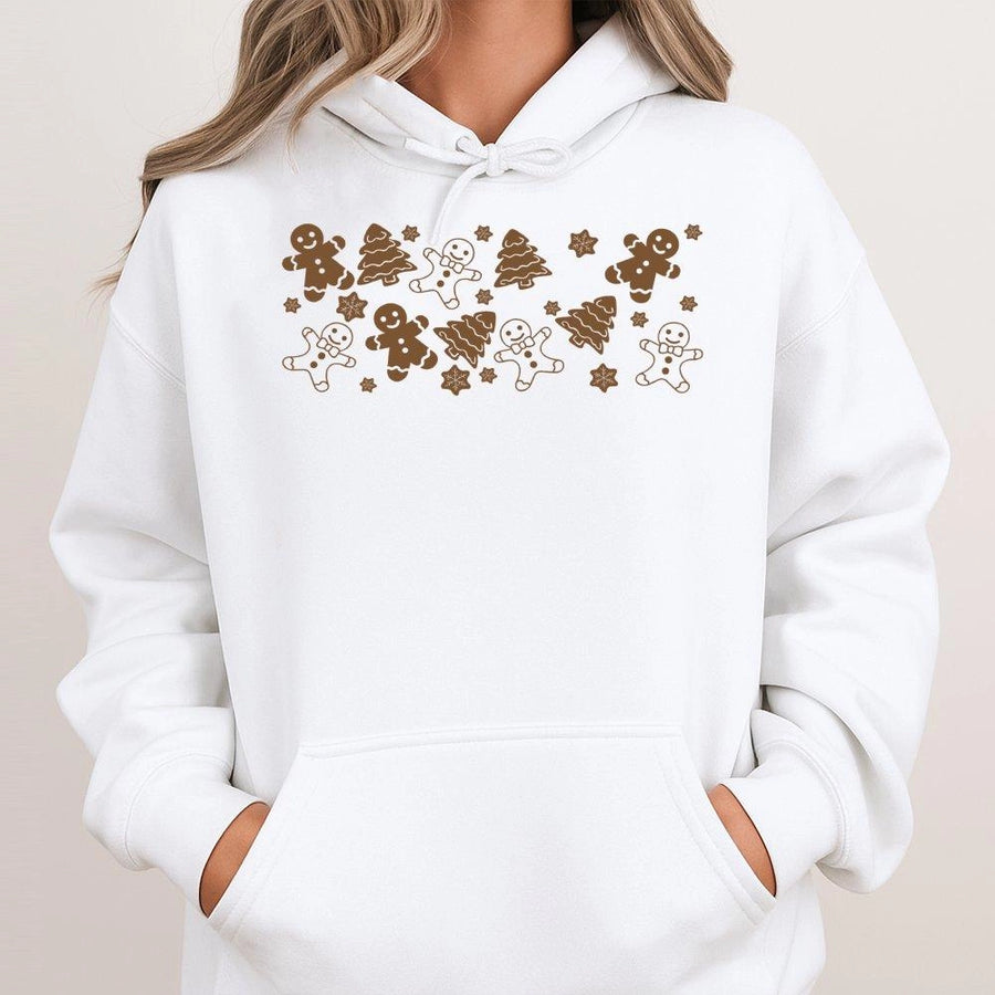 Gingerbread Man Hoodie | Cute Christmas Cookie Pattern | Soft Cotton-Poly Blend | Festive Holiday Gift for Women and Men